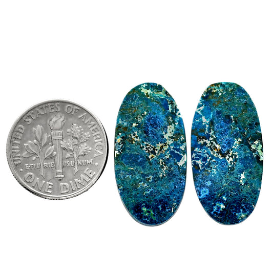 Shattuckite Pair 12.7x25.1x3.5 mm Oval Shape Polished Gemstone LS39-04670
