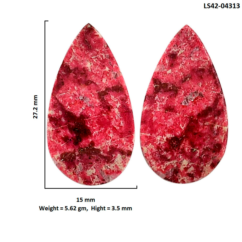 Pink Thulite Pair 15x27.2x3.5 mm Pear Shape Polished Gemstone LS42-04313