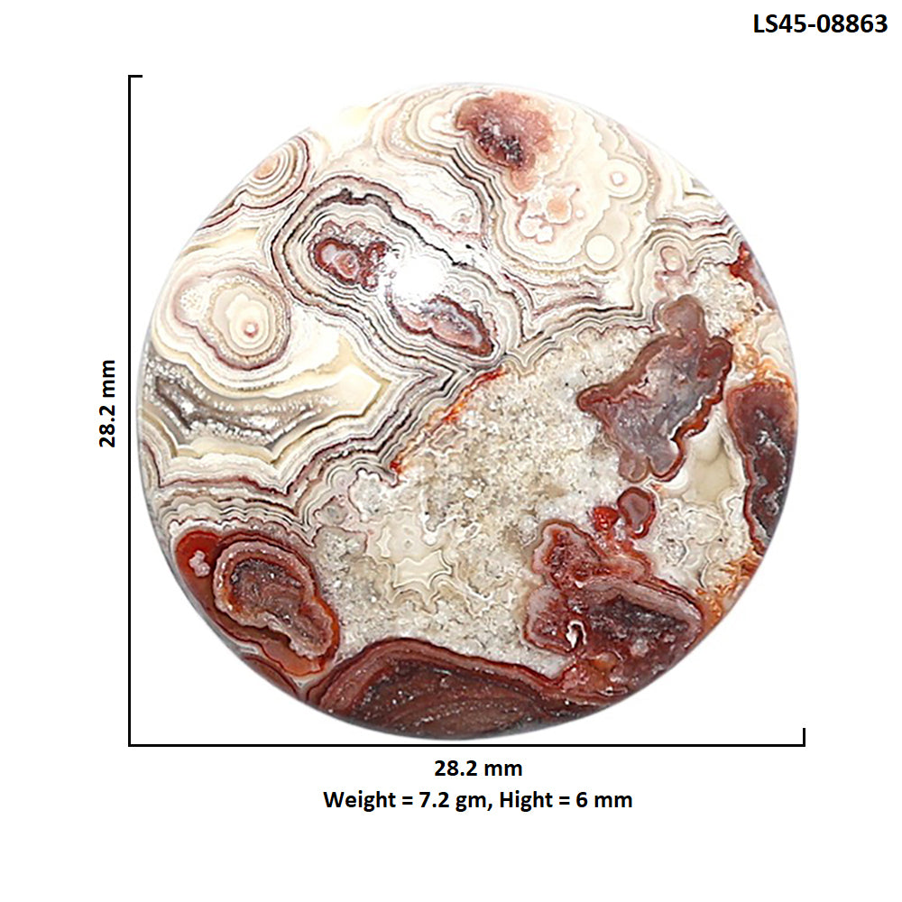 Laguna Lace Agate 28.2x28.2x6 mm Round Shape Polished Gemstone LS45-08863