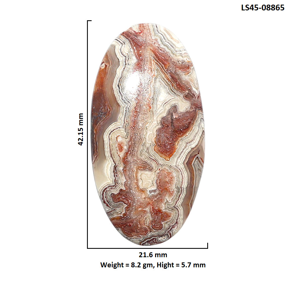 Laguna Lace Agate 21.6x42.15x5.7 mm Oval Shape Polished Gemstone LS45-08865