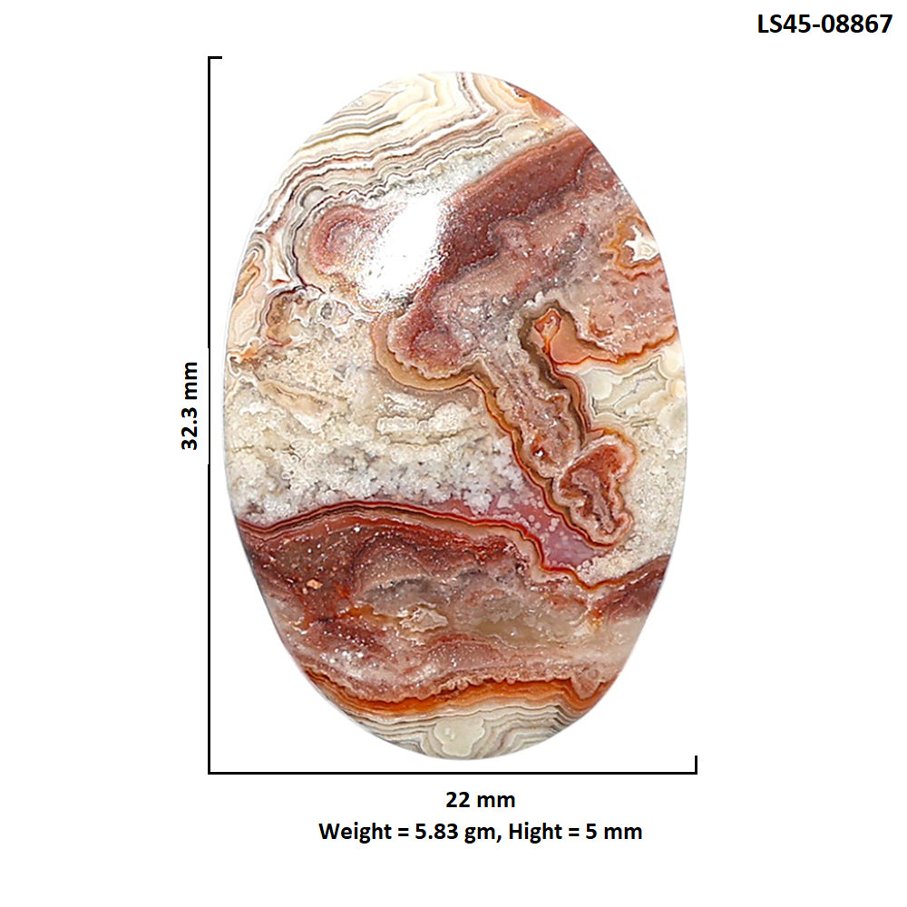 Laguna Lace Agate 22x32.3x5 mm Oval Shape Polished Gemstone LS45-08867