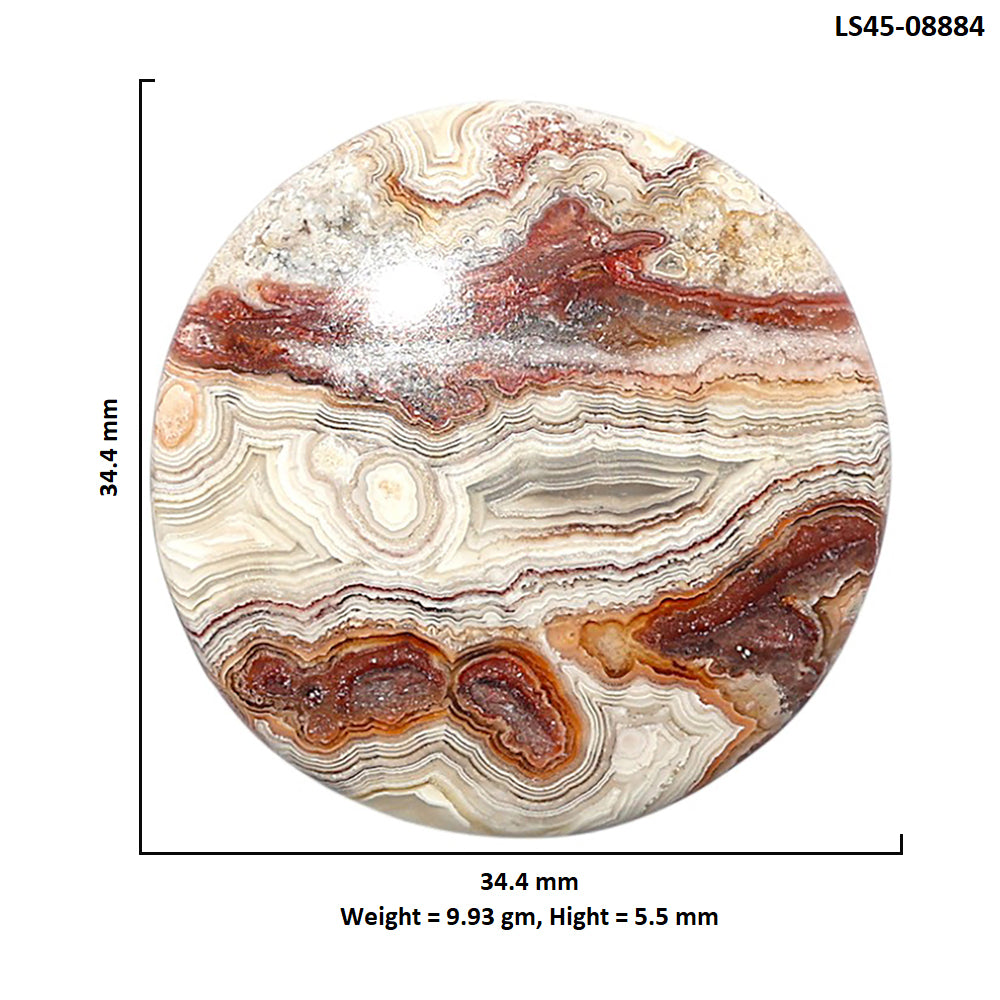 Laguna Lace Agate 34.4x34.4x5.5 mm Round Shape Polished Gemstone LS45-08884