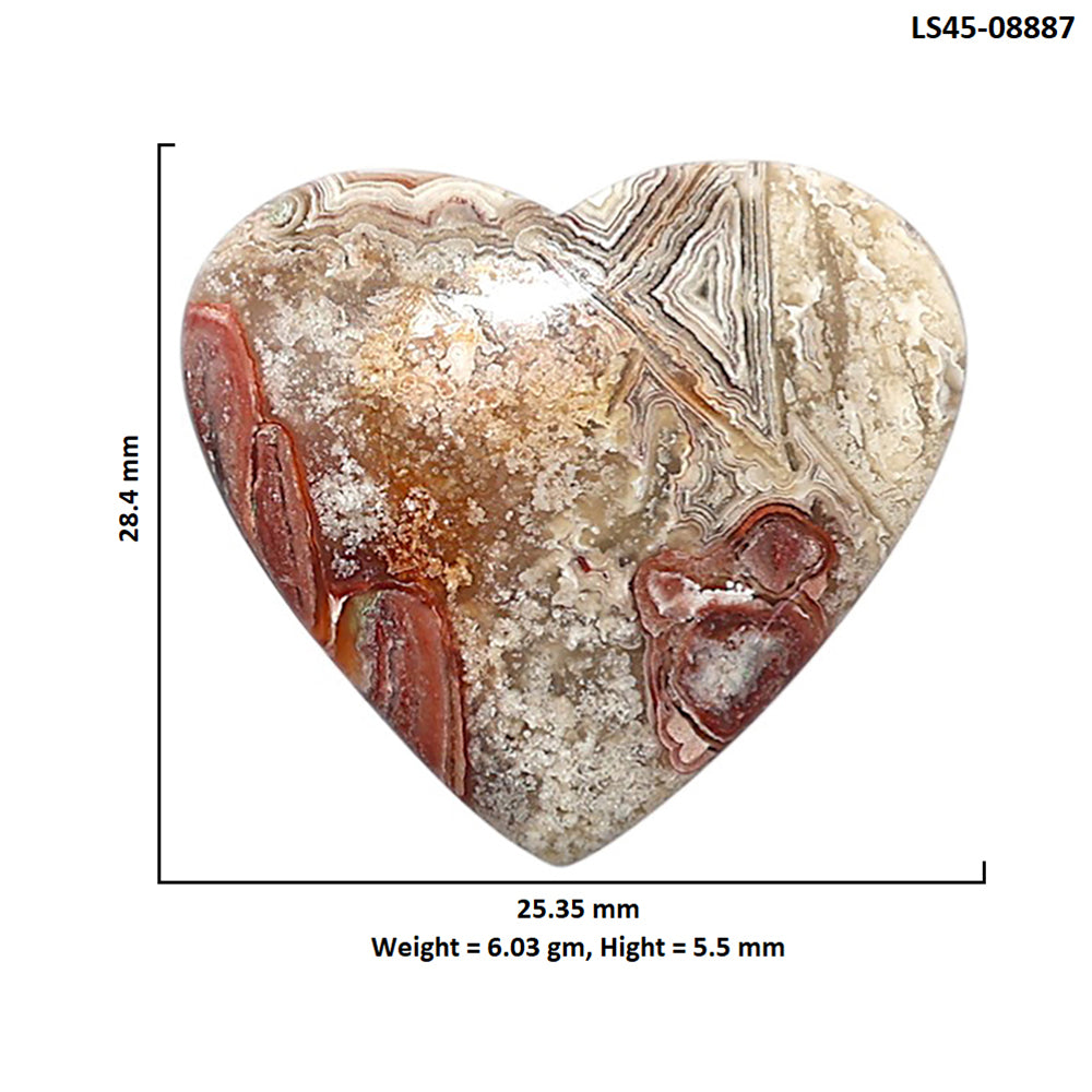 Laguna Lace Agate 25.35x28.4x5.5 mm Heart Shape Polished Gemstone LS45-08887