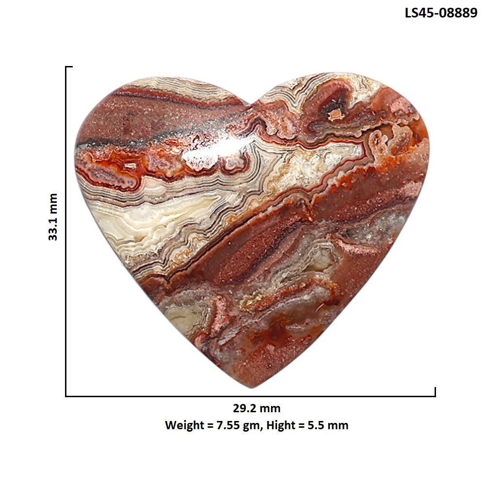 Laguna Lace Agate 29.2x33.1x5.5 mm Heart Shape Polished Gemstone LS45-08889