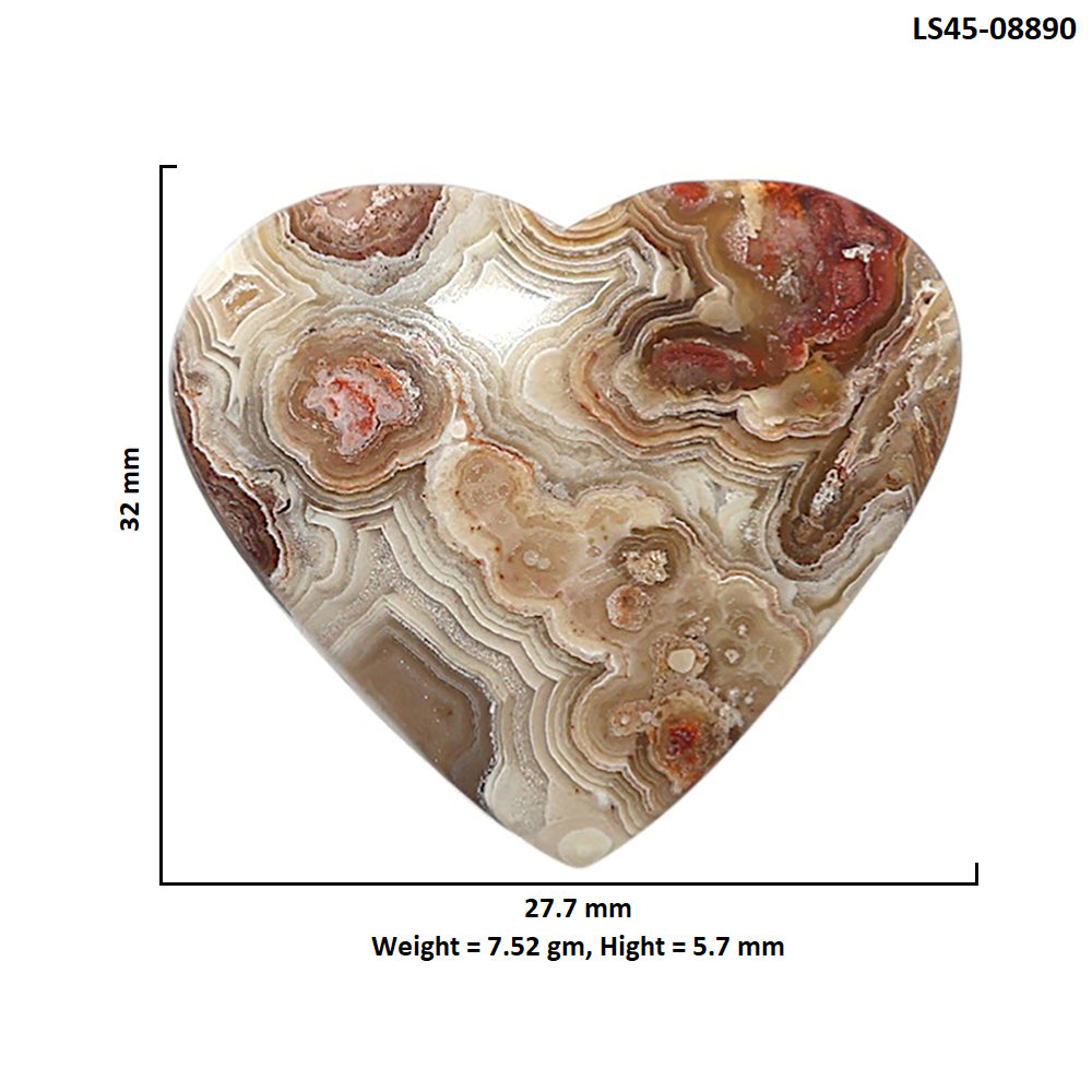Laguna Lace Agate 27.7x32x5.7 mm Heart Shape Polished Gemstone LS45-08890