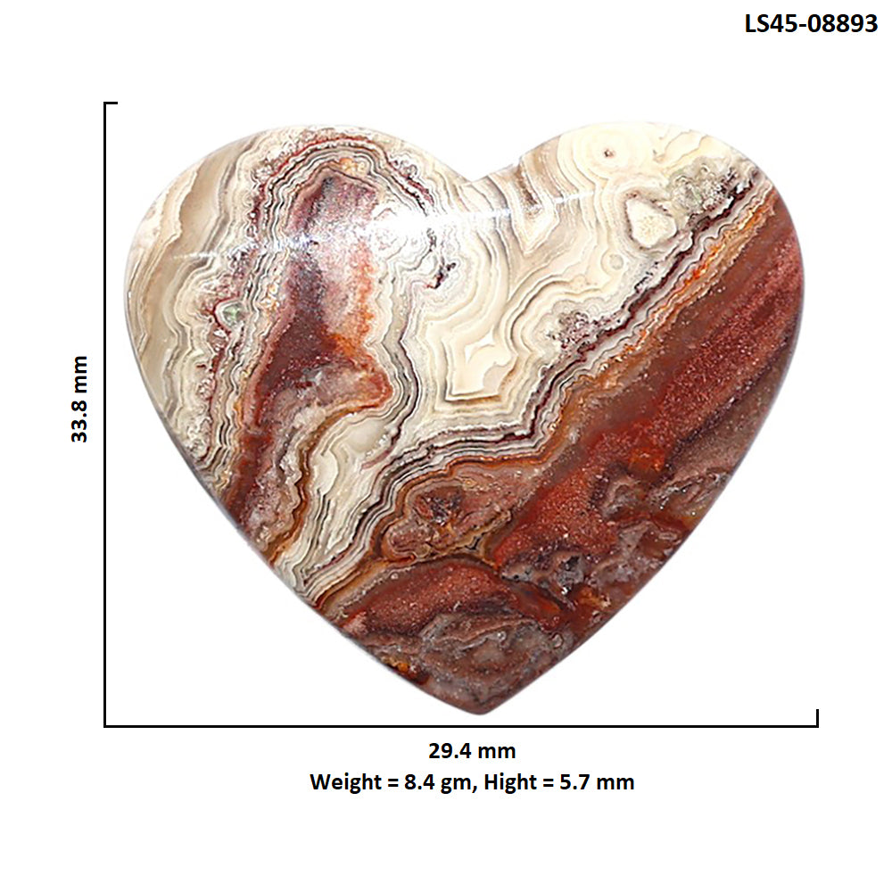 Laguna Lace Agate 29.4x33.8x5.7 mm Heart Shape Polished Gemstone LS45-08893