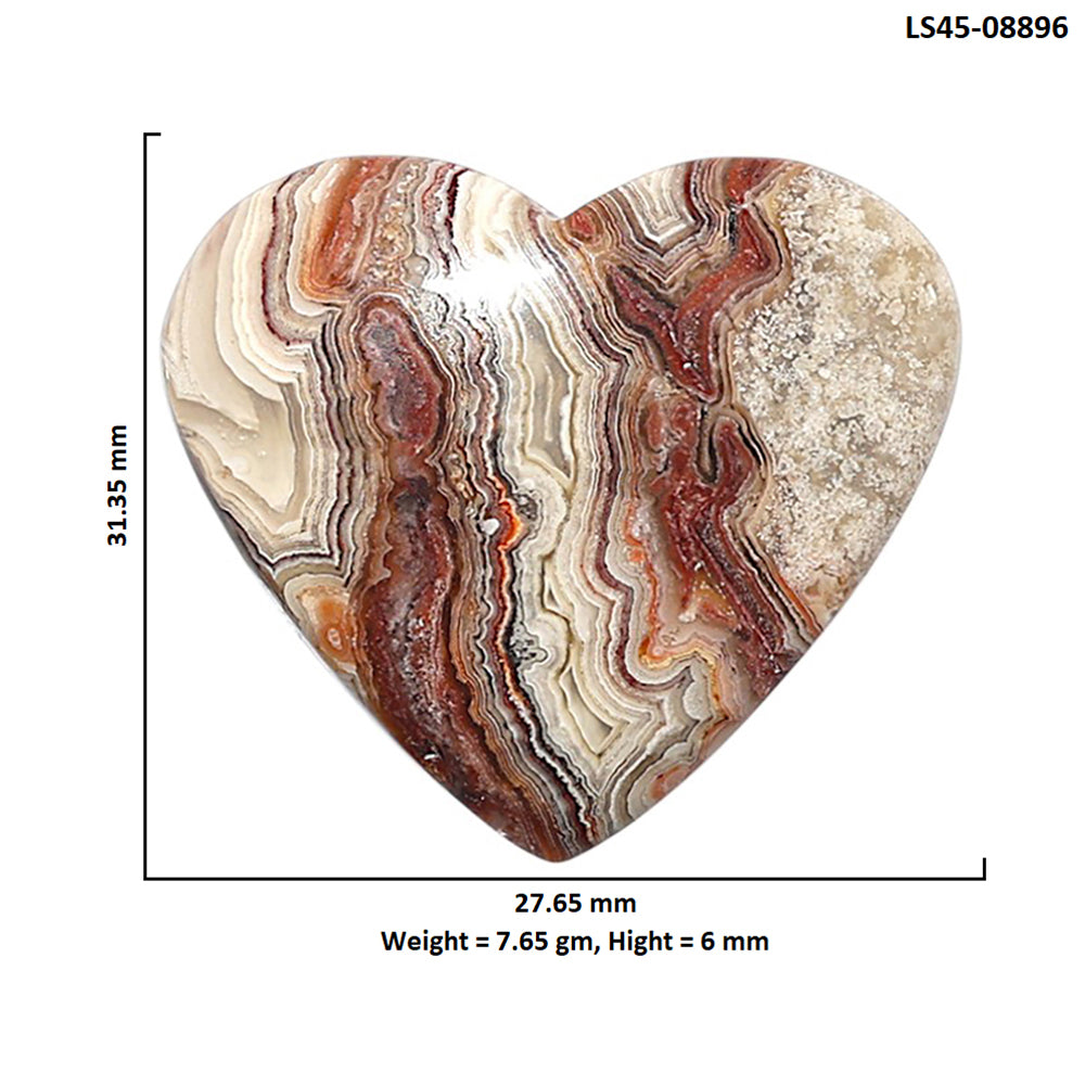Laguna Lace Agate 27.65x31.35x6 mm Heart Shape Polished Gemstone LS45-08896