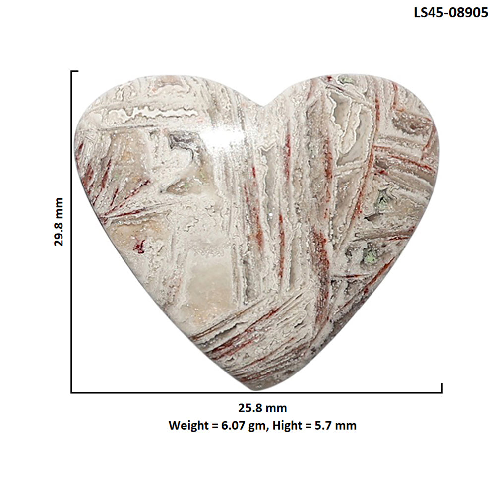Laguna Lace Agate 25.8x29.8x5.7 mm Heart Shape Polished Gemstone LS45-08905