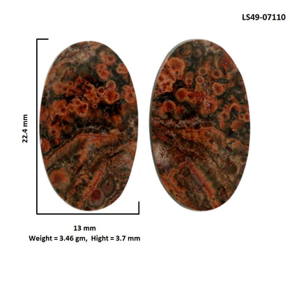 Poppy Jasper Pair 13x22.4x3.7 mm Oval Shape Polished Gemstone LS49-07110