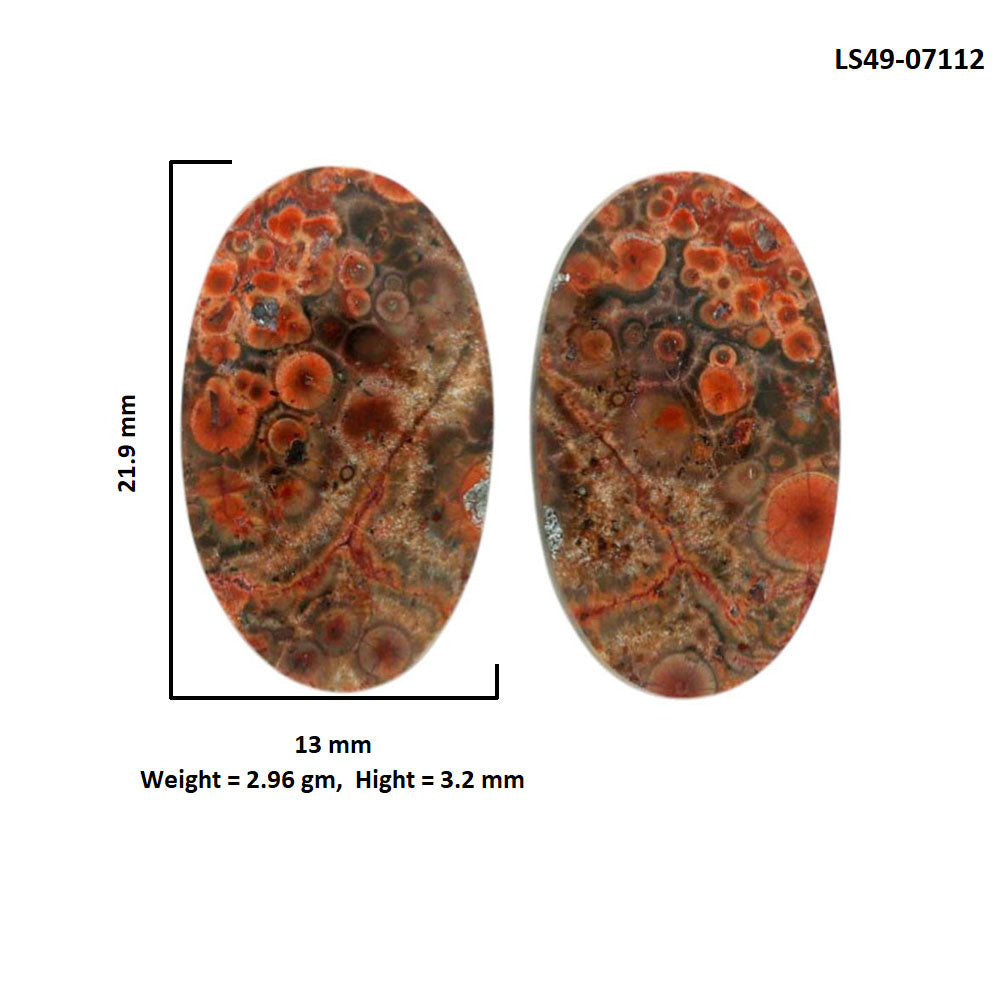Poppy Jasper Pair 13x21.9x3.2 mm Oval Shape Polished Gemstone LS49-07112