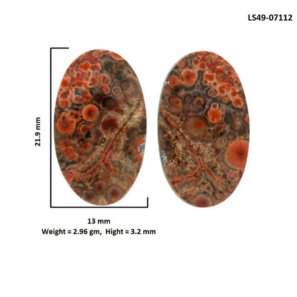 Poppy Jasper Pair 13x21.9x3.2 mm Oval Shape Polished Gemstone LS49-07112
