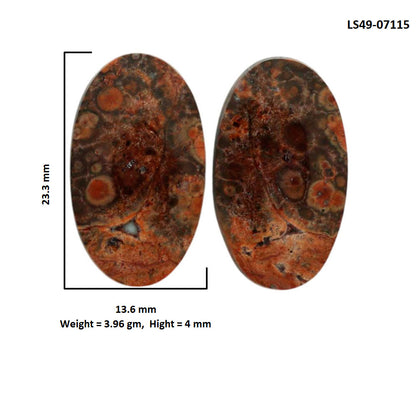 Poppy Jasper Pair 13.6x23.3x4 mm Oval Shape Polished Gemstone LS49-07115