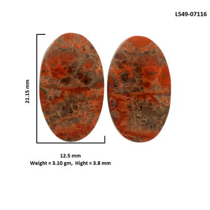 Poppy Jasper Pair 12.5x21.15x3.8 mm Oval Shape Polished Gemstone LS49-07116