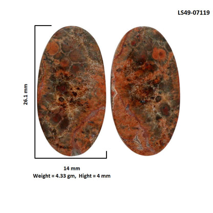 Poppy Jasper Pair 14x26.1x4 mm Oval Shape Polished Gemstone LS49-07119