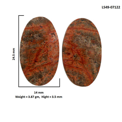 Poppy Jasper Pair 14x24.5x3.5 mm Oval Shape Polished Gemstone LS49-07122