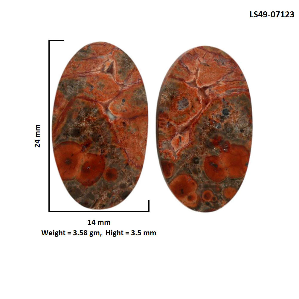 Poppy Jasper Pair 14x24x3.5 mm Oval Shape Polished Gemstone LS49-07123