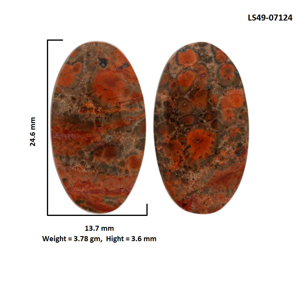 Poppy Jasper Pair 13.7x24.6x3.6 mm Oval Shape Polished Gemstone LS49-07124
