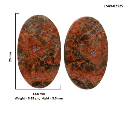 Poppy Jasper Pair 13.8x23x3.5 mm Oval Shape Polished Gemstone LS49-07125