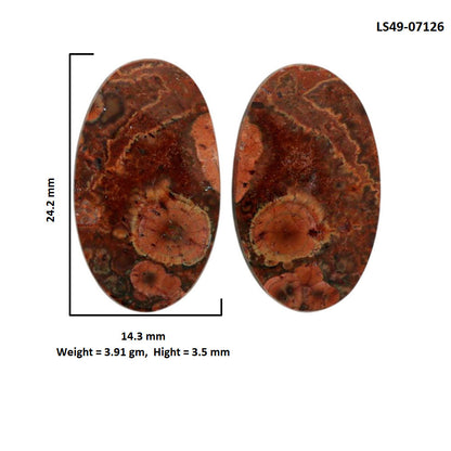 Poppy Jasper Pair 14.3x24.2x3.5 mm Oval Shape Polished Gemstone LS49-07126