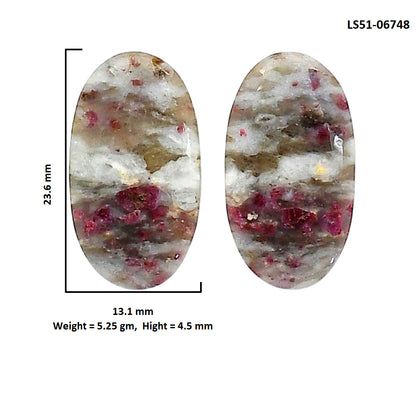 Cinnabar Pair 13.1x23.6x4.5 mm Oval Shape Polished Gemstone LS51-06748