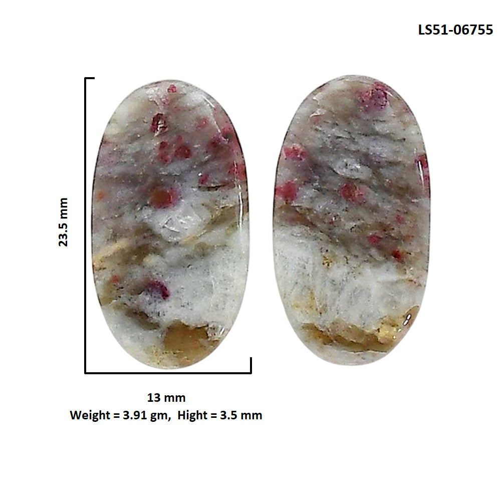 Cinnabar Pair 13x23.5x3.5 mm Oval Shape Polished Gemstone LS51-06755