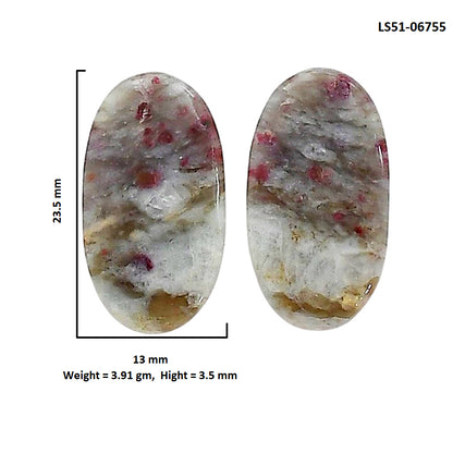 Cinnabar Pair 13x23.5x3.5 mm Oval Shape Polished Gemstone LS51-06755