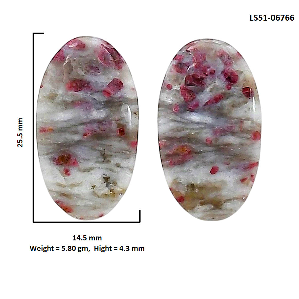 Cinnabar Pair 14.5x25.5x4.3 mm Oval Shape Polished Gemstone LS51-06766