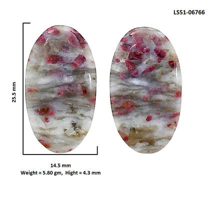 Cinnabar Pair 14.5x25.5x4.3 mm Oval Shape Polished Gemstone LS51-06766
