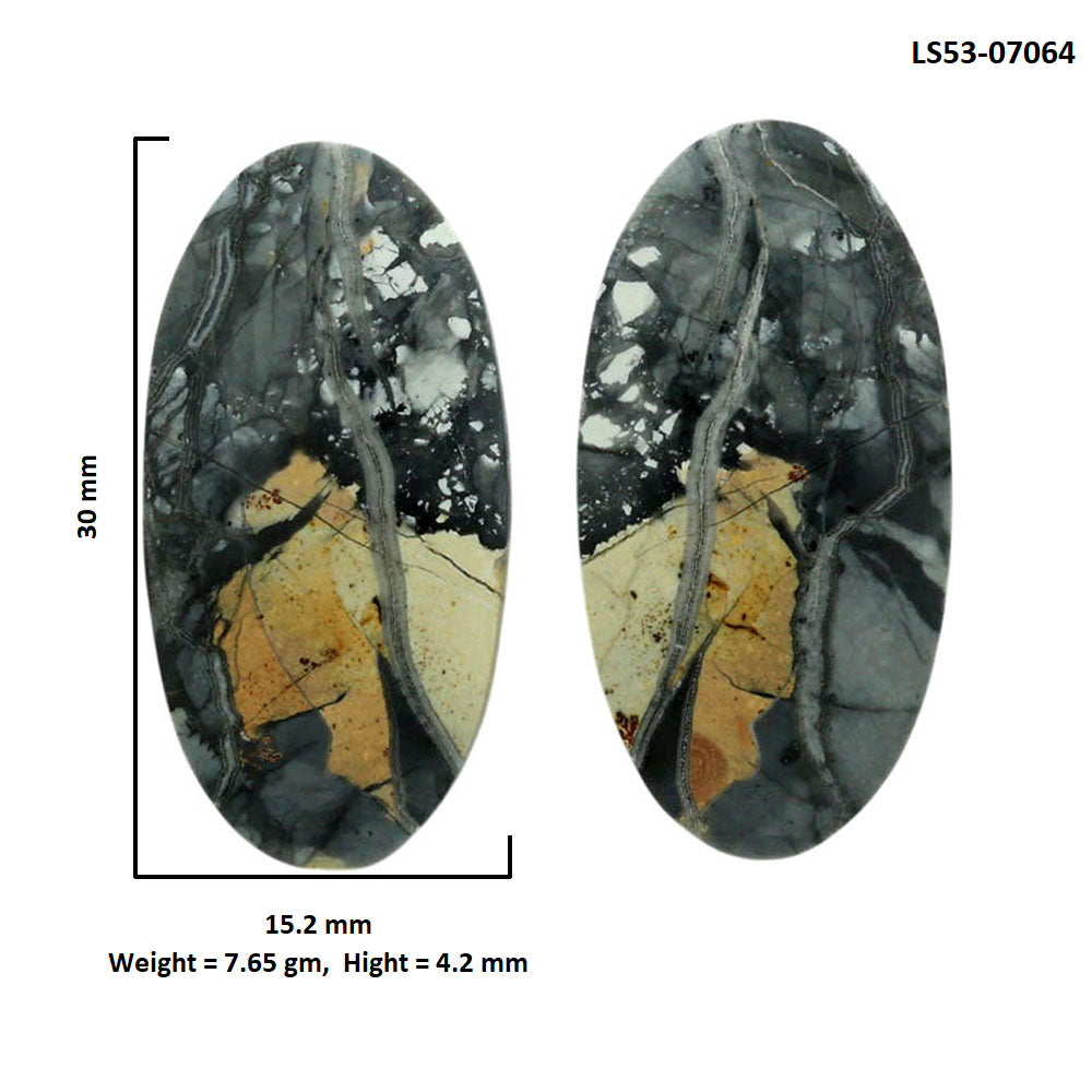 Maligano Jasper Pair 15.2x30x4.2 mm Oval Shape Polished Gemstone LS53-07064