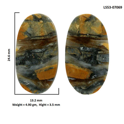 Maligano Jasper Pair 13.2x24.6x3.5 mm Oval Shape Polished Gemstone LS53-07069
