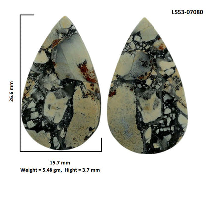 Maligano Jasper Pair 15.7x26.6x3.7 mm Pear Shape Polished Gemstone LS53-07080
