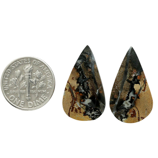 Maligano Jasper Pair 14x24.7x4.5 mm Pear Shape Polished Gemstone LS53-07082