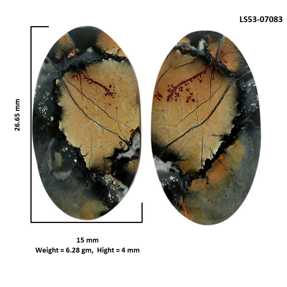 Maligano Jasper Pair 15x26.65x4 mm Oval Shape Polished Gemstone LS53-07083