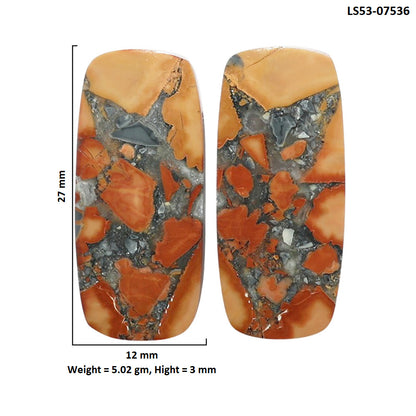 Maligano Jasper Pair 12x27x3 mm Cushion Shape Polished Gemstone LS53-07536