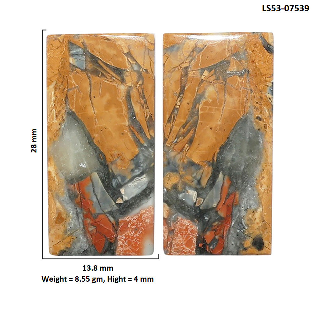 Maligano Jasper Pair 13.8x28x4 mm Baguette Shape Polished Gemstone LS53-07539