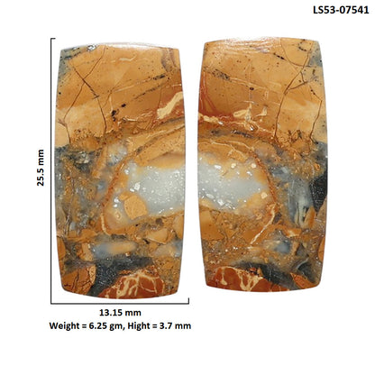 Maligano Jasper Pair 13.15x25.5x3.7 mm Baguette Shape Polished Gemstone LS53-07541