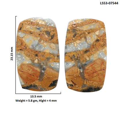 Maligano Jasper Pair 13.5x23.15x4 mm Cushion Shape Polished Gemstone LS53-07544