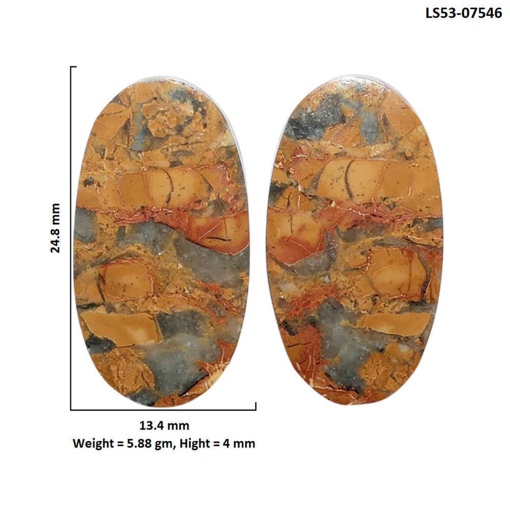 Maligano Jasper Pair 13.4x24.8x4 mm Oval Shape Polished Gemstone LS53-07546