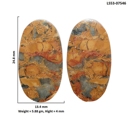 Maligano Jasper Pair 13.4x24.8x4 mm Oval Shape Polished Gemstone LS53-07546