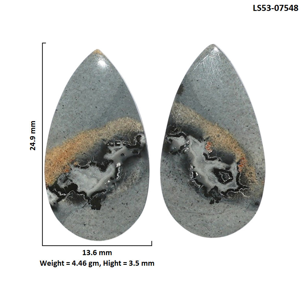 Maligano Jasper Pair 13.6x24.9x3.5 mm Pear Shape Polished Gemstone LS53-07548