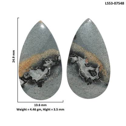 Maligano Jasper Pair 13.6x24.9x3.5 mm Pear Shape Polished Gemstone LS53-07548