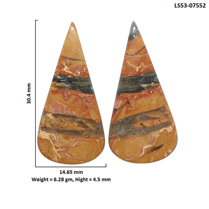 Maligano Jasper Pair 14.65x30.4x4.5 mm Pear Shape Polished Gemstone LS53-07552