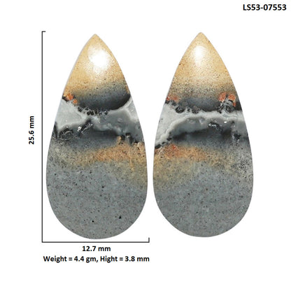 Maligano Jasper Pair 12.7x25.6x3.8 mm Pear Shape Polished Gemstone LS53-07553