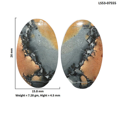 Maligano Jasper Pair 15.8x26x4.5 mm Oval Shape Polished Gemstone LS53-07555