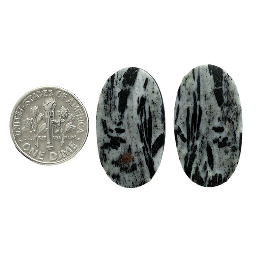 Hornblende Pair 15.2x27.1x3.5 mm Oval Shape Polished Gemstone LS54-07053