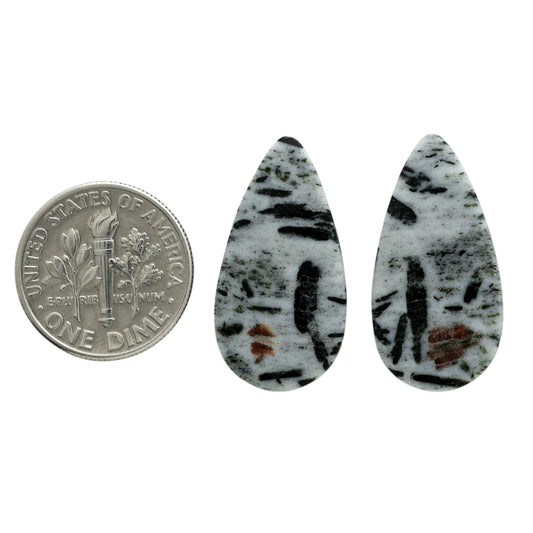 Hornblende Pair 13x25.2x3.5 mm Pear Shape Polished Gemstone LS54-07057
