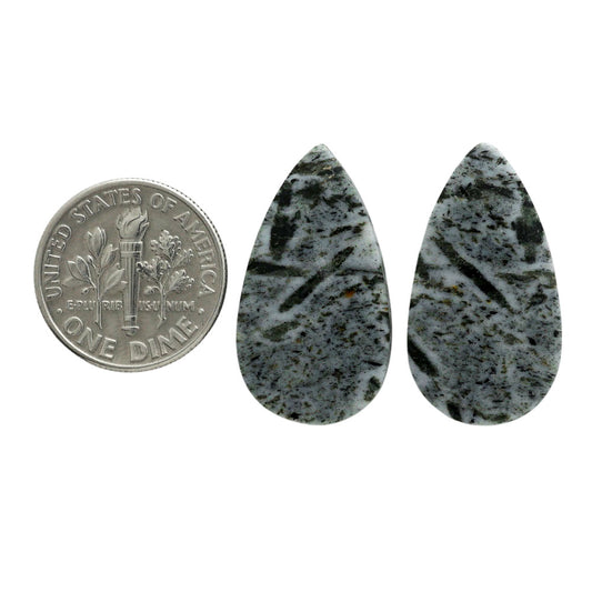 Hornblende Pair 14.1x25.7x3.5 mm Pear Shape Polished Gemstone LS54-07058