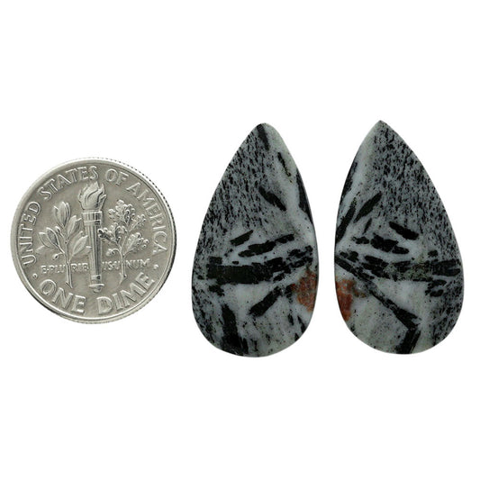 Hornblende Pair 13.5x24.9x4 mm Pear Shape Polished Gemstone LS54-07061