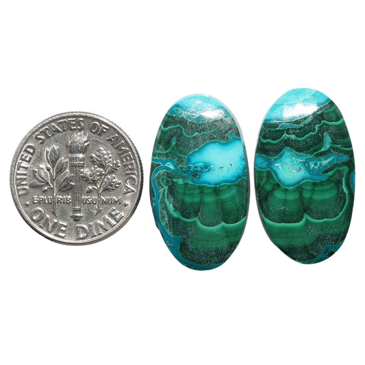 Azurite Malachite Pair 13.3x23.3x4 mm Oval Shape Polished Gemstone LS63-07697