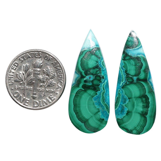Azurite Malachite Pair 12x30.2x4 mm Pear Shape Polished Gemstone LS63-07701